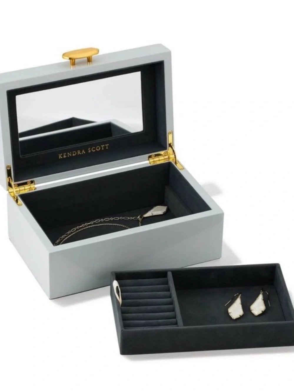 Kendra Scott Wood White Jewelry Organizer Box with Gold Accent New